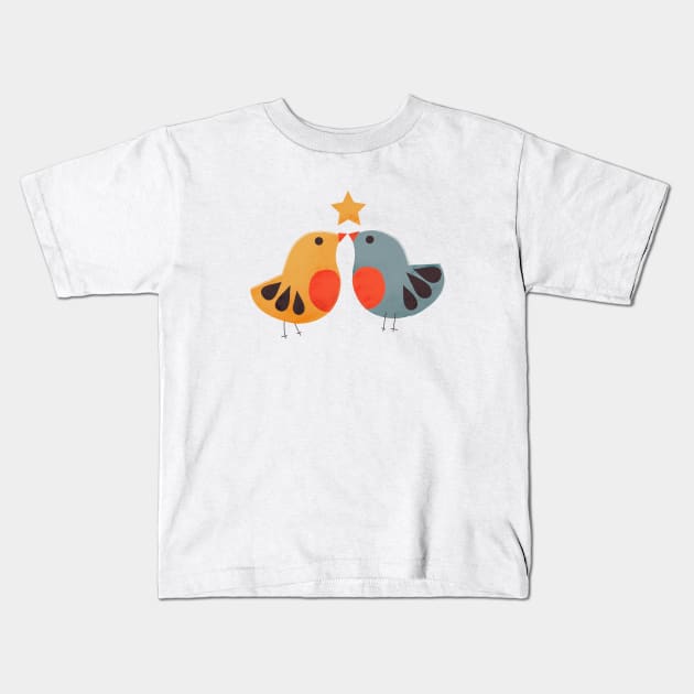 Festive cute birds Kids T-Shirt by showmemars